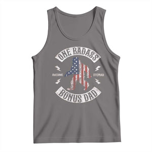 One Badass Bonus Dad Tank Top Vintage Bigfoot Stepdad Birthday Step Dad US Flag TS10 Deep Heather Print Your Wear