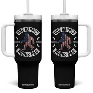 One Badass Bonus Dad Tumbler With Handle Vintage Bigfoot Stepdad Birthday Step Dad US Flag TS10 One Size: 40 oz Black Print Your Wear