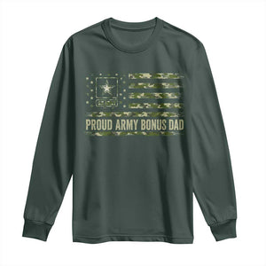 Proud Army Bonus Dad Long Sleeve Shirt Vintage Stepdad Birthday Step Dad Camo US Flag TS10 Dark Forest Green Print Your Wear