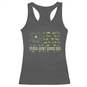 Proud Army Bonus Dad Racerback Tank Top Vintage Stepdad Birthday Step Dad Camo US Flag TS10 Dark Heather Print Your Wear