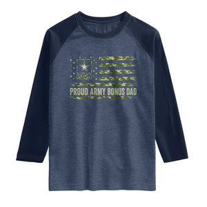 Proud Army Bonus Dad Raglan Shirt Vintage Stepdad Birthday Step Dad Camo US Flag TS10 Heather Denim Navy Print Your Wear