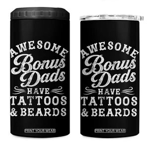 Funny Stepdad 4 in 1 Can Cooler Tumbler Awesome Bonus Dads Have Tattoos And Beards TS10 One Size: 16 oz Black Print Your Wear