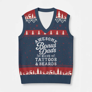 Funny Stepdad V-Neck Knit Sweater Vest Awesome Bonus Dads Have Tattoos And Beards TS10 Navy Red Print Your Wear