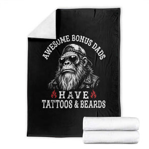 Funny Bigfoot Stepdad Throw Blanket Awesome Bonus Dads Have Tattoos And Beards