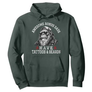 Funny Bigfoot Stepdad Hoodie Awesome Bonus Dads Have Tattoos And Beards TS10 Dark Forest Green Print Your Wear