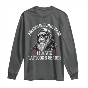 Funny Bigfoot Stepdad Long Sleeve Shirt Awesome Bonus Dads Have Tattoos And Beards TS10 Dark Heather Print Your Wear
