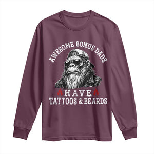 Funny Bigfoot Stepdad Long Sleeve Shirt Awesome Bonus Dads Have Tattoos And Beards TS10 Maroon Print Your Wear