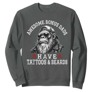 Funny Bigfoot Stepdad Sweatshirt Awesome Bonus Dads Have Tattoos And Beards TS10 Dark Heather Print Your Wear