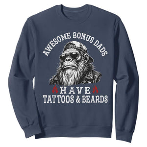 Funny Bigfoot Stepdad Sweatshirt Awesome Bonus Dads Have Tattoos And Beards TS10 Navy Print Your Wear