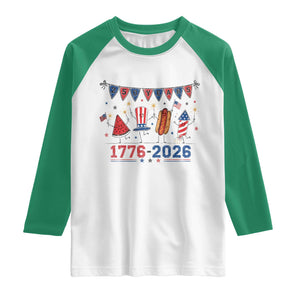 250th Anniversary USA Raglan Shirt Patriotic Watermelon Hotdog Firework 250 Years American 1776 2026 250th 4th July
