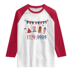 250th Anniversary USA Raglan Shirt Patriotic Watermelon Hotdog Firework 250 Years American 1776 2026 250th 4th July