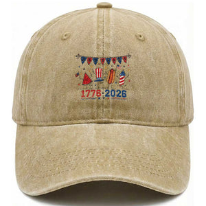 250th Anniversary USA Washed Cotton Baseball Cap Patriotic Watermelon Hotdog Firework 250 Years American 1776 2026 250th 4th July