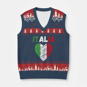 Italian Flag Heart V-Neck Knit Sweater Vest Retro Vintage Italia Graphic