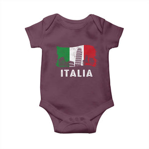 Italian Flag Baby Onesie Distressed Style Pisa Tower Colosseum Classic Scooter TS10 Maroon Print Your Wear
