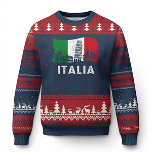 Italian Flag Ugly Christmas Sweater Distressed Style Pisa Tower Colosseum Classic Scooter TS10 Navy Red Print Your Wear