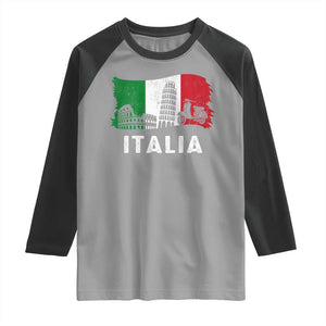 Italian Flag Raglan Shirt Distressed Style Pisa Tower Colosseum Classic Scooter TS10 Sport Gray Black Print Your Wear