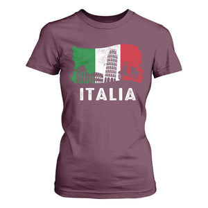 Italian Flag T Shirt For Women Distressed Style Pisa Tower Colosseum Classic Scooter TS10 Maroon Print Your Wear