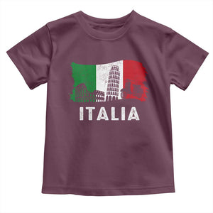 Italian Flag Toddler T Shirt Distressed Style Pisa Tower Colosseum Classic Scooter TS10 Maroon Print Your Wear