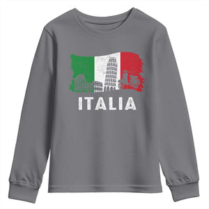 Italian Flag Youth Sweatshirt Distressed Style Pisa Tower Colosseum Classic Scooter TS10 Charcoal Print Your Wear