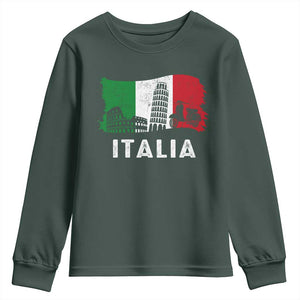 Italian Flag Youth Sweatshirt Distressed Style Pisa Tower Colosseum Classic Scooter TS10 Dark Forest Green Print Your Wear