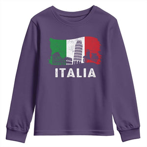 Italian Flag Youth Sweatshirt Distressed Style Pisa Tower Colosseum Classic Scooter TS10 Purple Print Your Wear