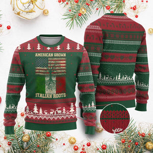 American Grown Italian Roots Ugly Christmas Sweater USA Italy Flag Family Tree Italian TS10 Red Green Print Your Wear