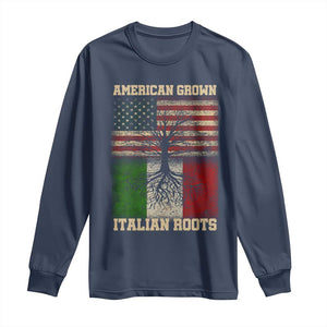 American Grown Italian Roots Long Sleeve Shirt USA Italy Flag Family Tree Italian TS10 Navy Print Your Wear