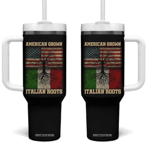American Grown Italian Roots Tumbler With Handle USA Italy Flag Family Tree Italian TS10 One Size: 40 oz Black Print Your Wear