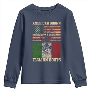 American Grown Italian Roots Youth Sweatshirt USA Italy Flag Family Tree Italian TS10 Navy Print Your Wear