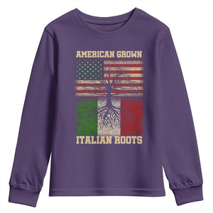 American Grown Italian Roots Youth Sweatshirt USA Italy Flag Family Tree Italian TS10 Purple Print Your Wear