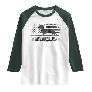 Dachshund Dog Dad Raglan Shirt Fathers Day Gift for Dog Lovers American Flag TS10 White Dark Forest Green Print Your Wear