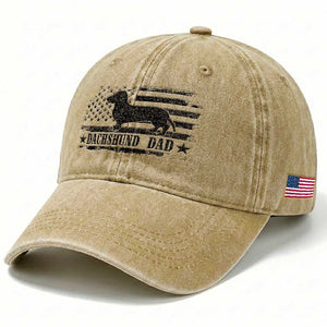 Dachshund Dog Dad Washed Cotton Baseball Cap Fathers Day Gift for Dog Lovers American Flag TS10 Print Your Wear