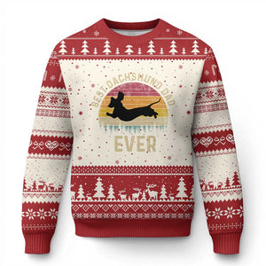 Dachshund Dog Dad Ugly Christmas Sweater Vintage 60s 70s Retro Fathers Day Gift for Dog Lovers TS10 Beige Red Print Your Wear