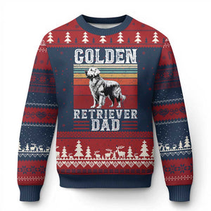 Retro Dog Golden Dad Ugly Christmas Sweater Fathers Day Gift for Dog Lovers Golden Retriever Dad TS10 Navy Red Print Your Wear