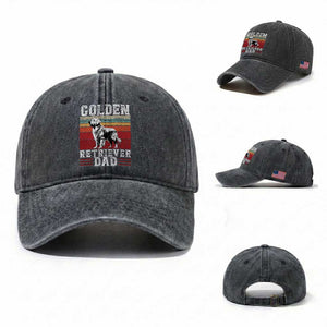 Retro Dog Golden Dad Washed Cotton Baseball Cap Fathers Day Gift for Dog Lovers Golden Retriever Dad TS10 Washed Cap Universal Fit Dark Gray Print Your Wear