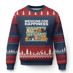 Funny Dog Lover Ugly Christmas Sweater My Medicine For Happiness Called Cats Everyday TS10 Navy Red Print Your Wear