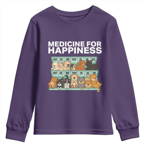 Funny Dog Lover Youth Sweatshirt My Medicine For Happiness Called Cats Everyday TS10 Purple Print Your Wear
