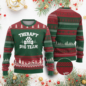 Personalized Therapy Dog Team Ugly Christmas Sweater Custom Name TS10 Red Green Print Your Wear