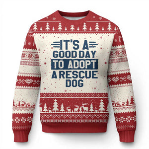 Dog Rescue Ugly Christmas Sweater Its A Good Day to Adopt Rescue Dog TS10 Beige Red Print Your Wear