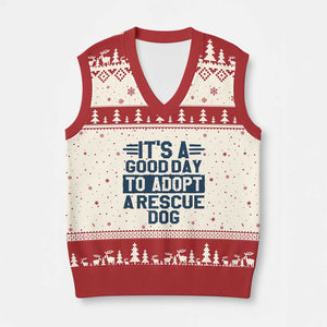 Dog Rescue V-Neck Knit Sweater Vest Its A Good Day to Adopt Rescue Dog TS10 Beige Red Print Your Wear
