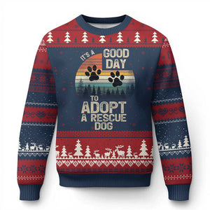 Dog Rescue Ugly Christmas Sweater Retro Its A Good Day to Adopt Rescue Dog TS10 Navy Red Print Your Wear