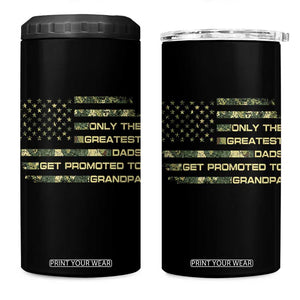 Greatest Dads Get Promoted To Grandpa 4 in 1 Can Cooler Tumbler Retro Camo American Flag New Grandpa Gift