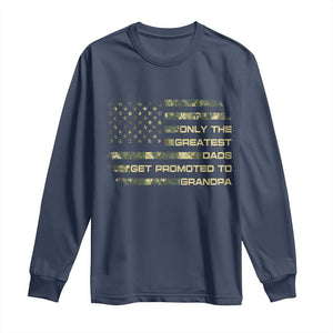Greatest Dads Get Promoted To Grandpa Long Sleeve Shirt Retro Camo American Flag New Grandpa Gift