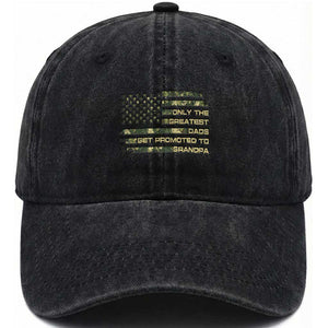 Greatest Dads Get Promoted To Grandpa Washed Cotton Baseball Cap Retro Camo American Flag New Grandpa Gift