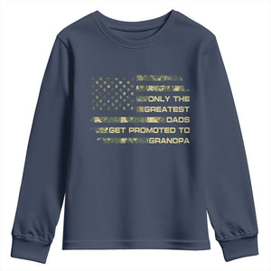 Greatest Dads Get Promoted To Grandpa Youth Sweatshirt Retro Camo American Flag New Grandpa Gift