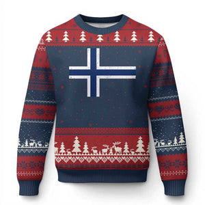 Norway Flag Ugly Christmas Sweater Distressed Norwegian Norge Nordic Red White Blue Symbol