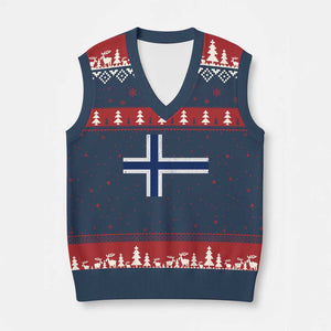 Norway Flag V-Neck Knit Sweater Vest Distressed Norwegian Norge Nordic Red White Blue Symbol