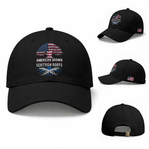 American Grown With Scottish Roots Baseball Cap Family Heritage USA Scotland Pride Gift TS10 Baseball Cap Universal Fit Black Print Your Wear