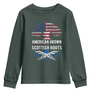 American Grown With Scottish Roots Youth Sweatshirt Family Heritage USA Scotland Pride Gift TS10 Dark Forest Green Print Your Wear
