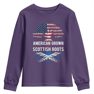 American Grown With Scottish Roots Youth Sweatshirt Family Heritage USA Scotland Pride Gift TS10 Purple Print Your Wear